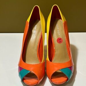 Nine West Orange Yellow Heels Vibrant Colorblock Design Vintage